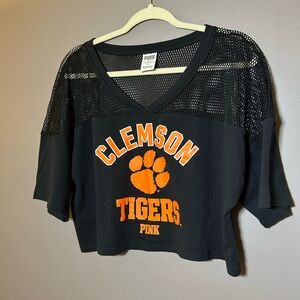 PINK Victoria's Secret Black and Orange Clemson Crop Top